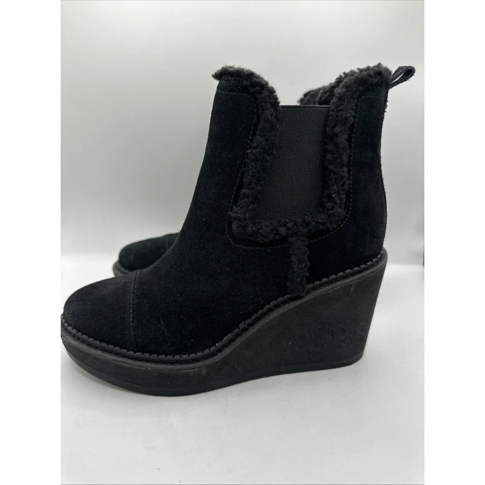 NEW $160  Sam Edelman 7 Black Reagan Waterproof Suede Faux Leather‎ Wedge Boots
